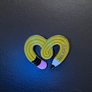 Yellow Heart-Shaped Pencil Enamel Pin